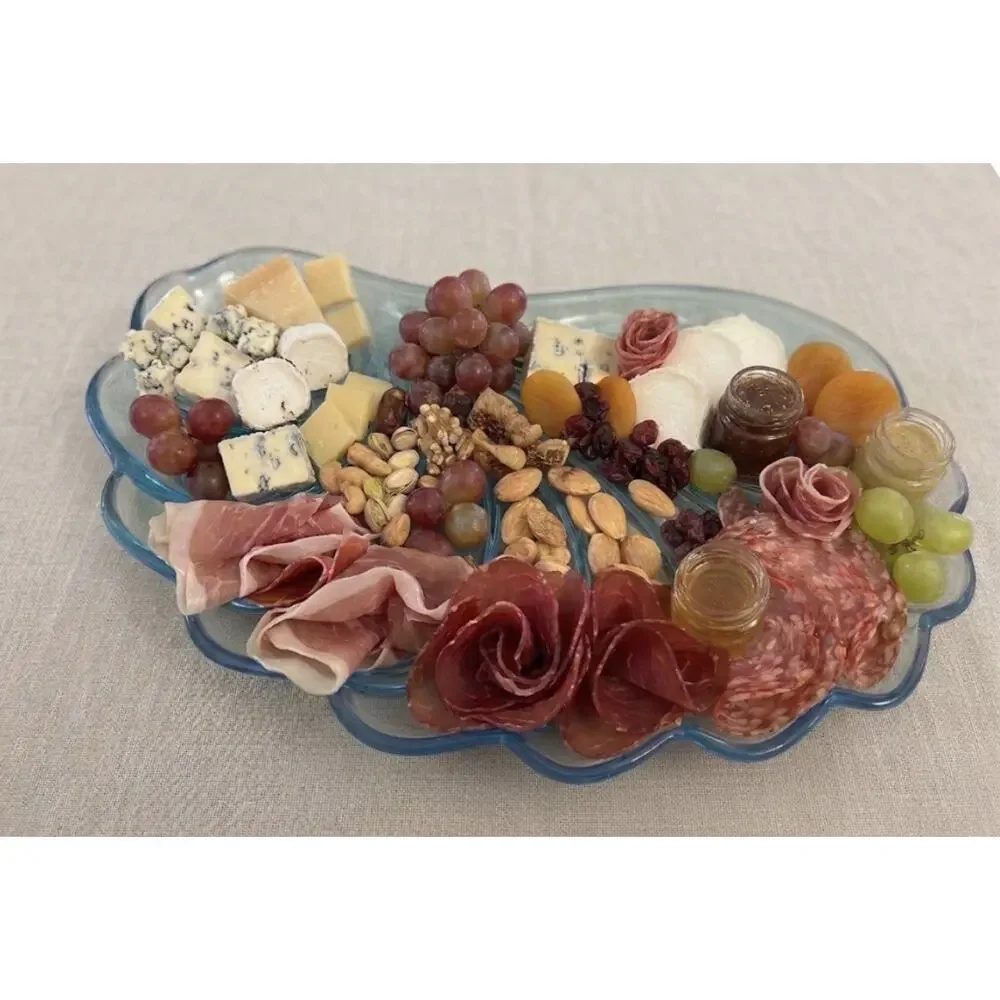 Hazel Atlas Vintage Capri Blue Sea Shell Snack Replacement Plates (Set of 3) EUC